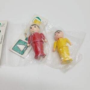 VTG Franks Hand Painted Wooden Ornaments Lot Of 2 Women Ladies Craft Wood NOS